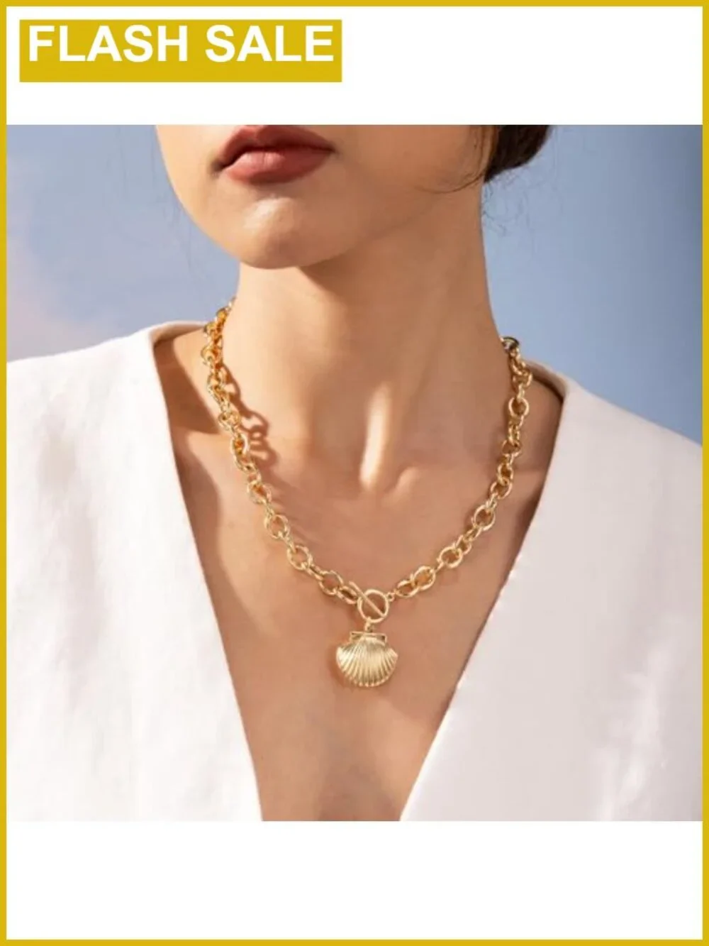 Chunky Heart Pendant Necklace 14K Gold Plated Brass Toggle Clasp Rolo Chain
